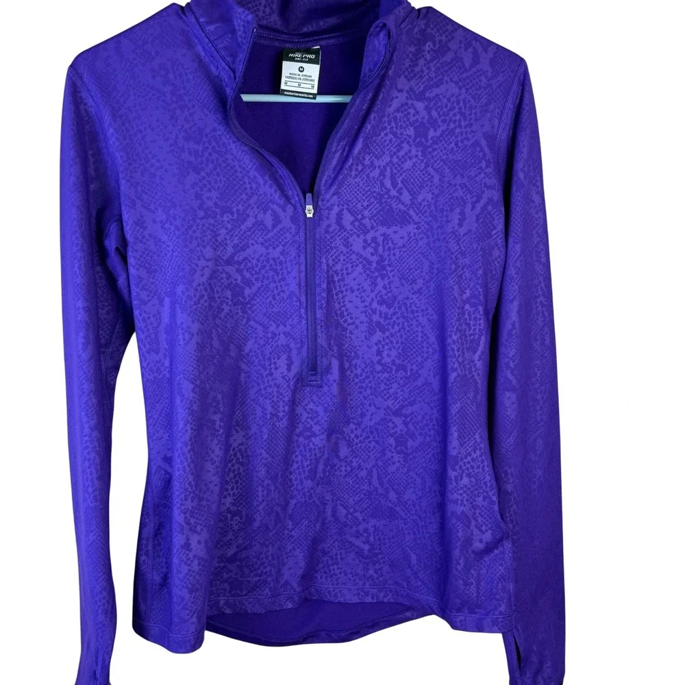 Nike Pro Dri-FIT Womens Purple Snakeskin Quarter Zip Pullover Thumbholes‎ Medium